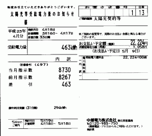 2011年4月分売電電気料金