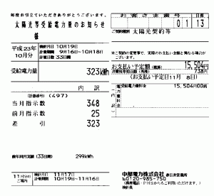 2011年10月分売電電気料金