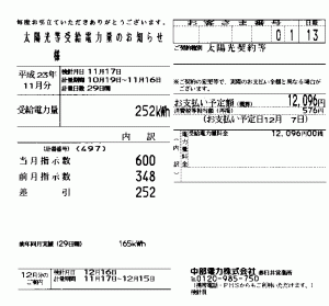 2011年11月分売電電気料金